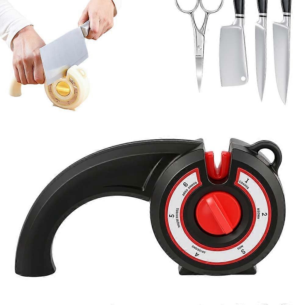 6 in 1 Manual Knife Sharpener with Rotary Angle Control, MultiStage Tool for Kitchen Knives and Scissors