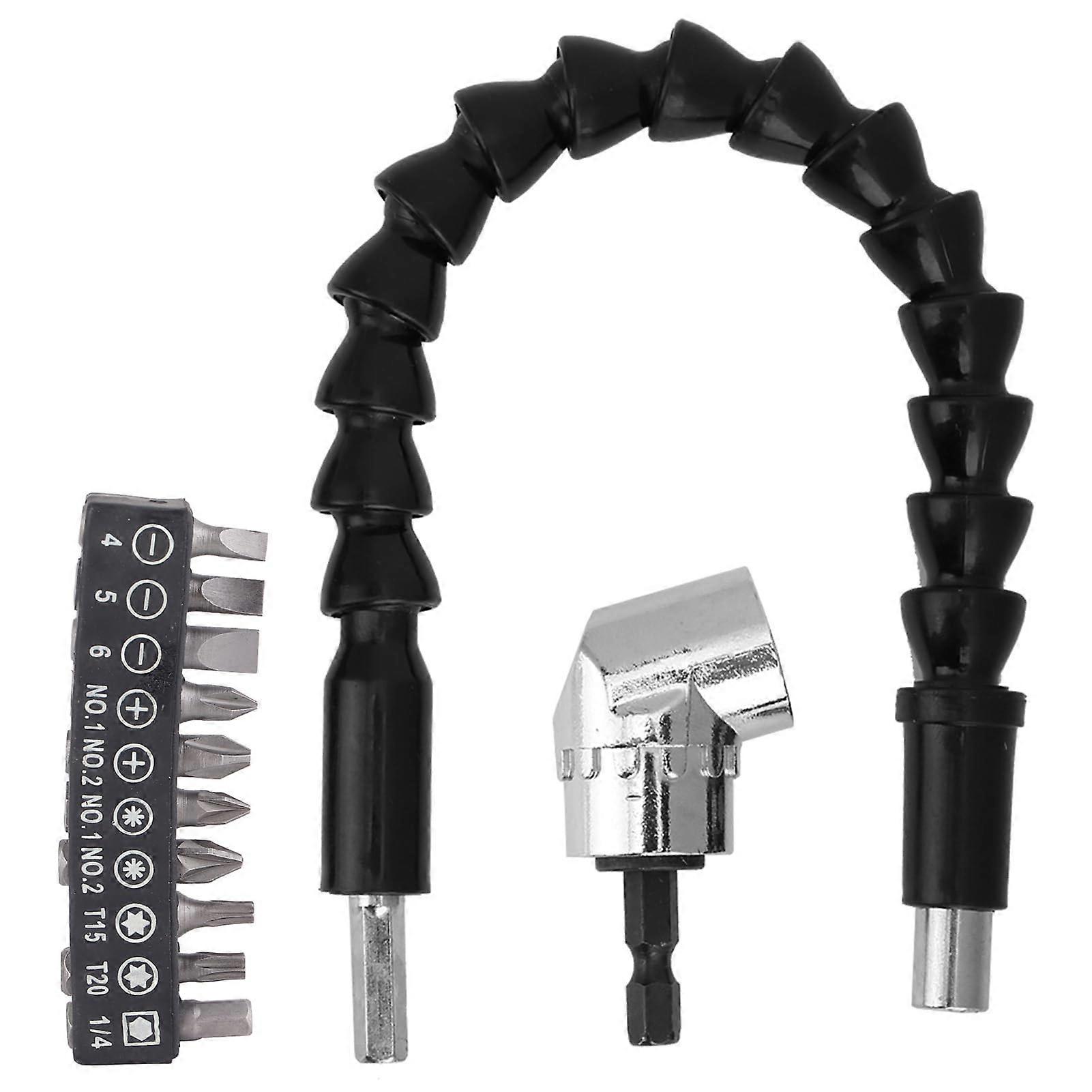 105 Degree Right Angle Drill Adapter with Extended Reach Head and Quick Connect, 10Pcs Bit Set