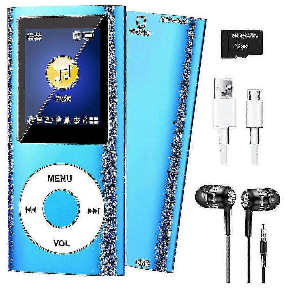 Mp3 Player With Bluetooth 5.0, Music Player With 32gb Tf Card,fm,earphone, Portable Hifi Music Player (blue)