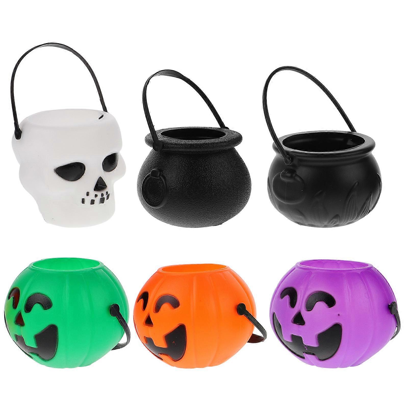 Halloween Pumpkin Bucket Plastic Candy Holder for Storage 6Pcs Pack