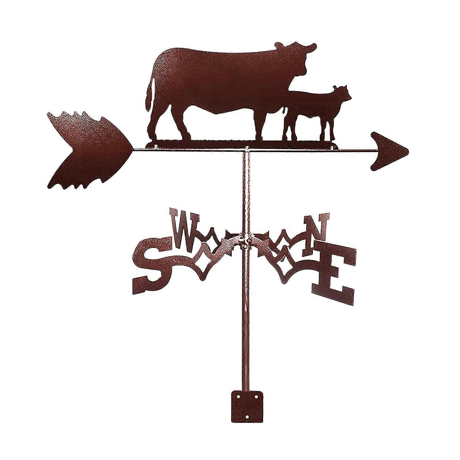 Metal Weather Vane Retro Cattle Silhouette RustProof Garden Wind Direction Indicator Yard Decor