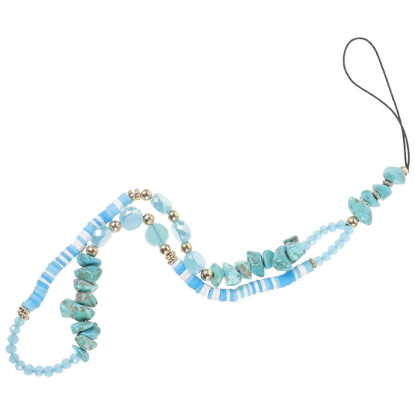 Beaded Phone Strap Charm for Decoration with Sky-Blue Plastic