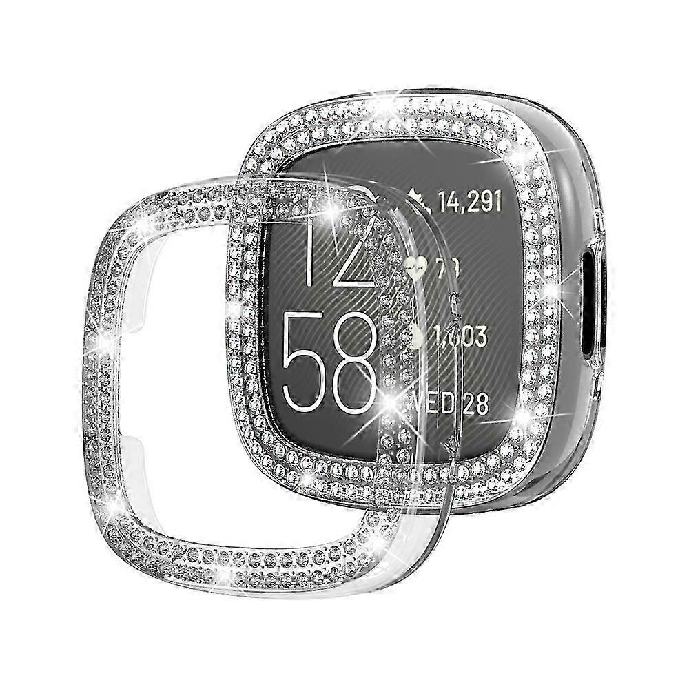 For Fitbit Versa 4 Double-Row Diamond Solid Color Electroplating Hollowed Watch Case 2025