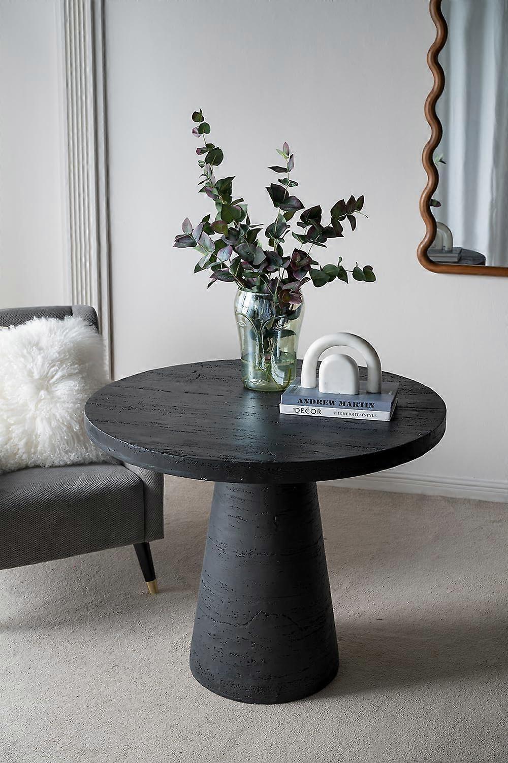 36' Black Round Dining Table, Modern Pedestal Base Magnesium Oxide Stone for Small Spaces
