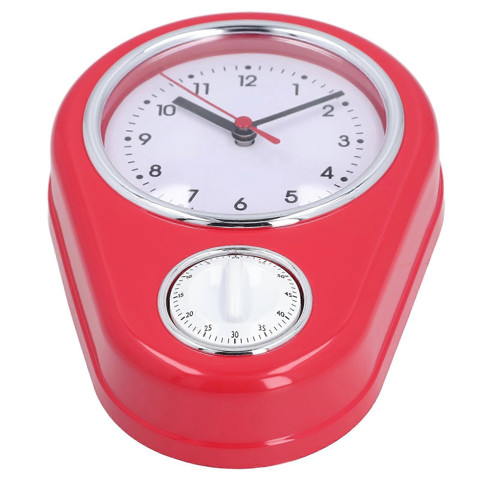 9 Inch Retro Kitchen Wall Clock with Silent Quartz Movement and Large Clear Display  Red