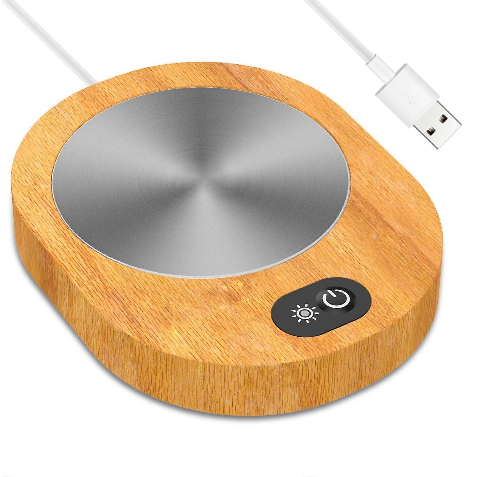 USB Coffee Mug Warmer with Wood Grain Design, Smart Gravity Sensor, Touch Control, Waterproof