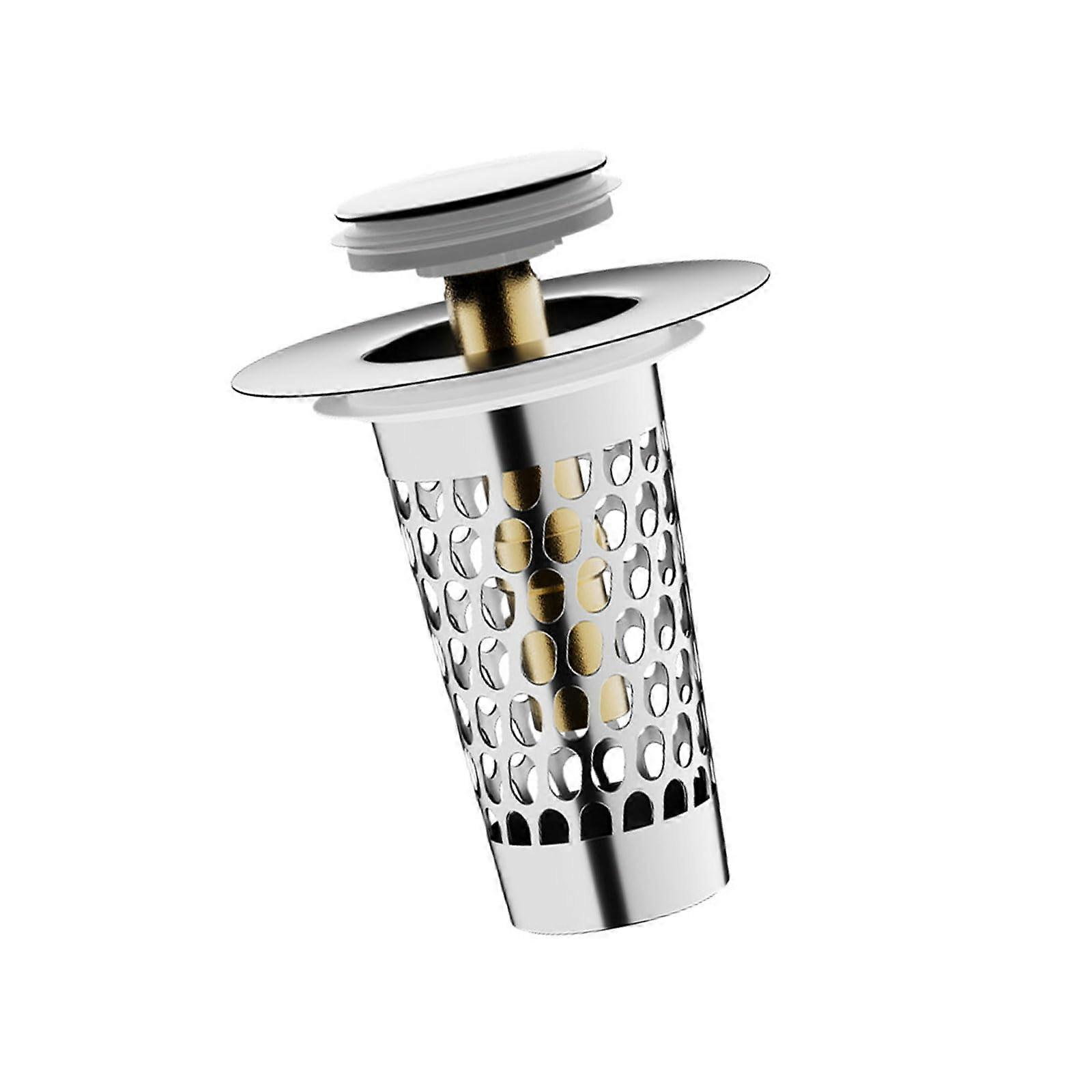 Sink Drain Stopper Stainless Steel Strainer Basket AntiClogging LeakProof Easy Press Plug