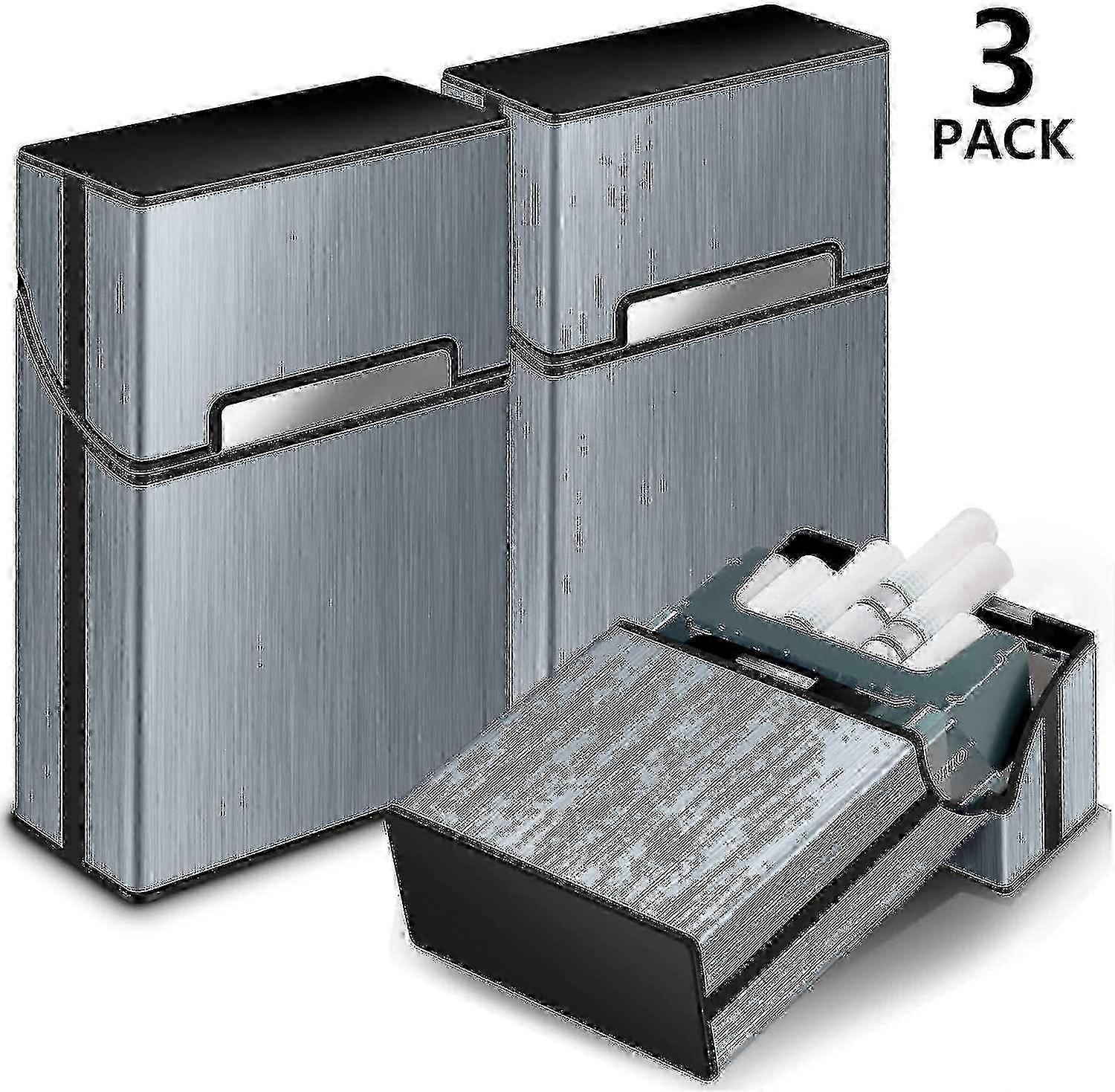 Processed Cigarette Case Pack - 3 Metal Cases for 20 Cigarettes in Gray