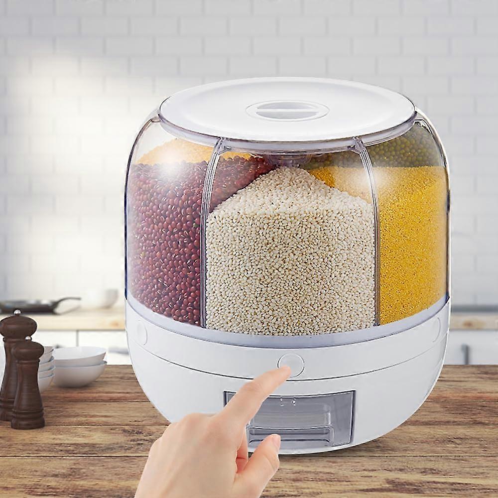 6Grid Rotating Grain Dispenser Large Capacity Kitchen Countertop Dry Food Storage Container