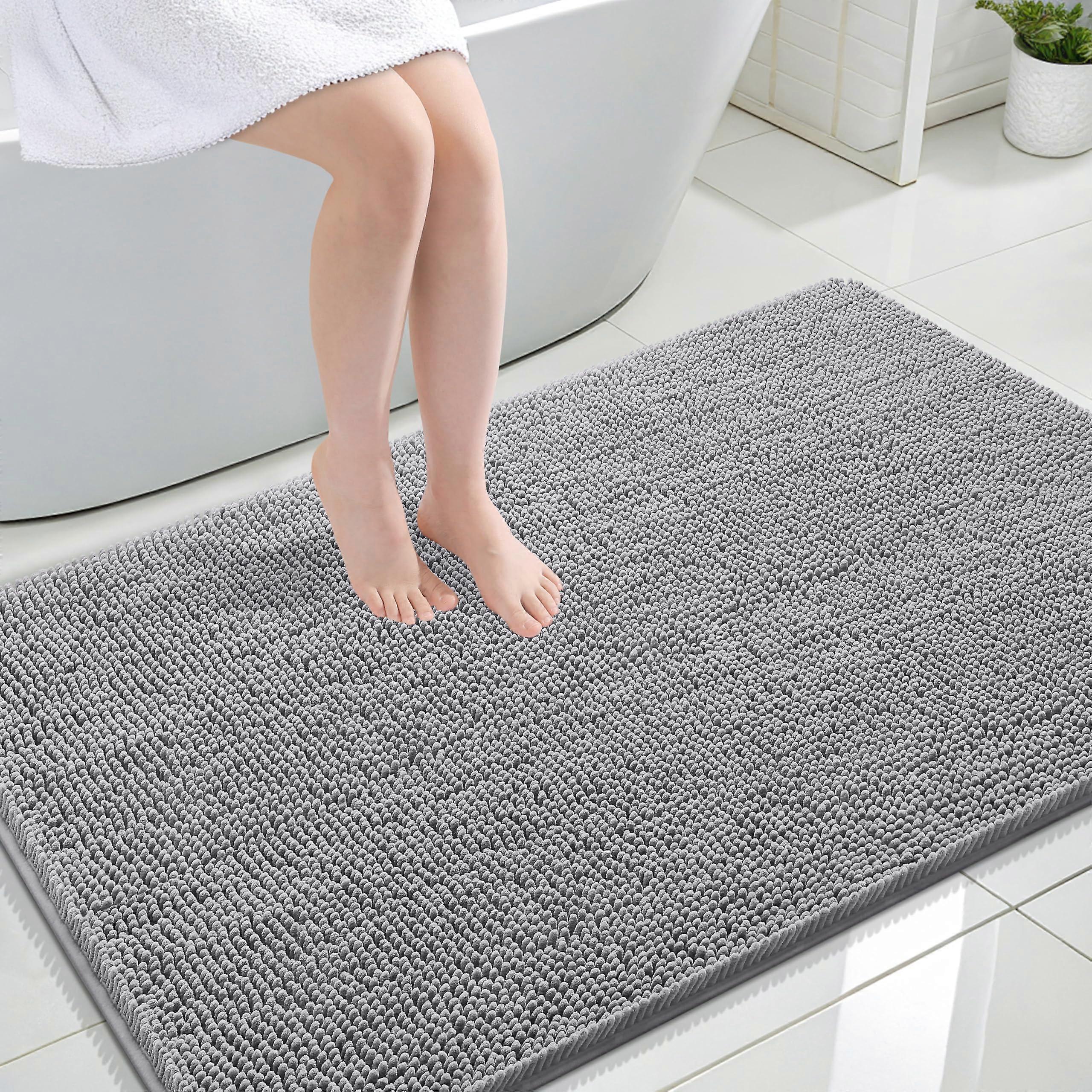 Large Grey Chenille Bathroom Rug 44x32 Extra Soft Ultra Absorbent Bath Mat with Rubber Backing