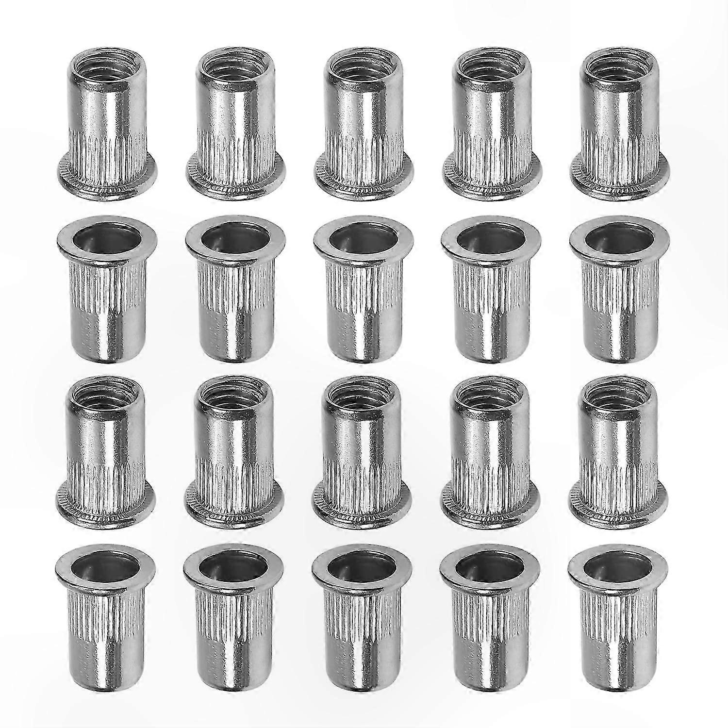 M5 304 Stainless Steel Flat Head Rivet Nuts, Silver, Vertical Pattern, 20Pcs