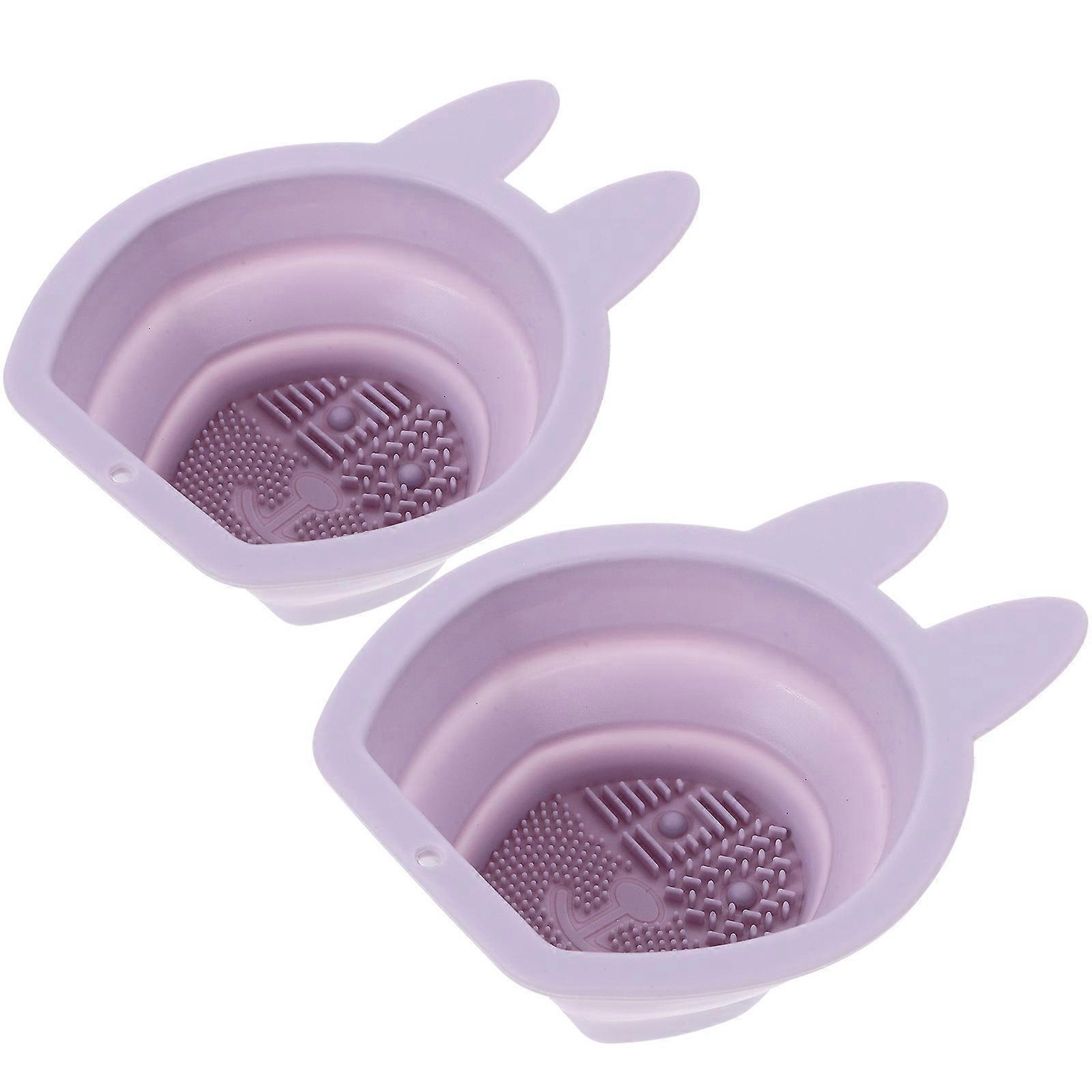 Bunny-Shaped Silicone Makeup Brush Cleaners for Cleaning 2Pcs Foldable Violet