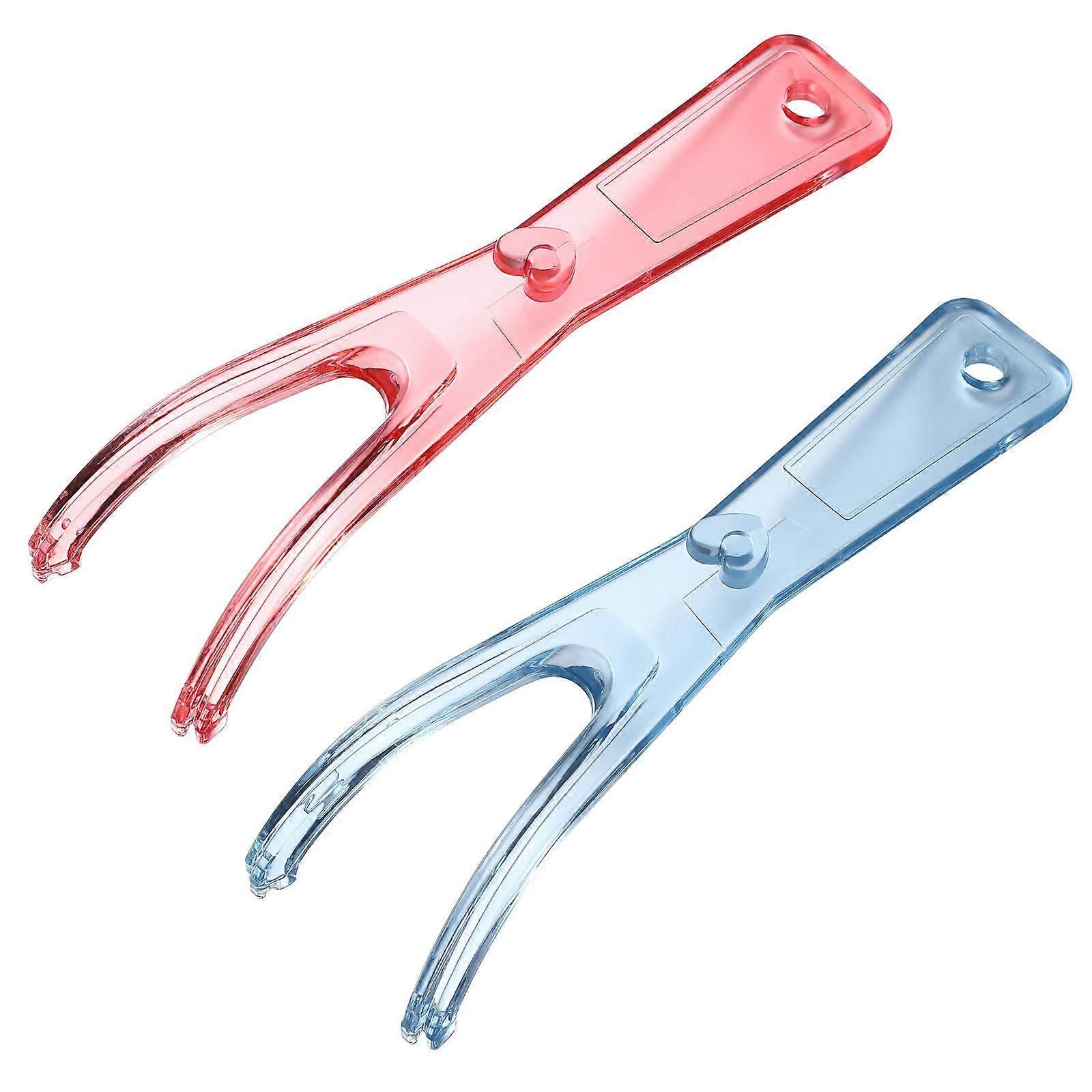 Dental Floss Holder Plastic Flosser for Teeth Cleaning 2Pcs Assorted Color