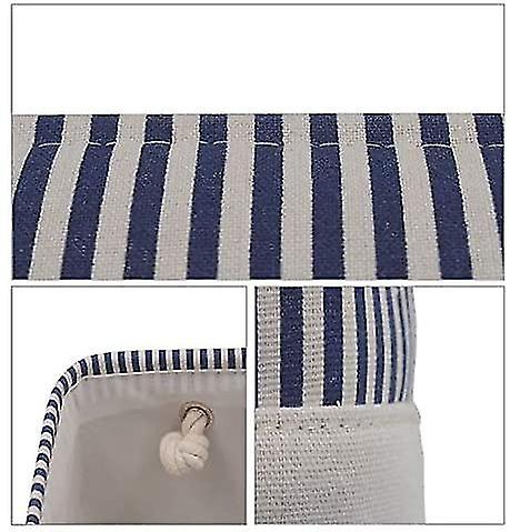 Collapsible Thickened Canvas Storage Box With Rope Handles (blue Stripes, Large)