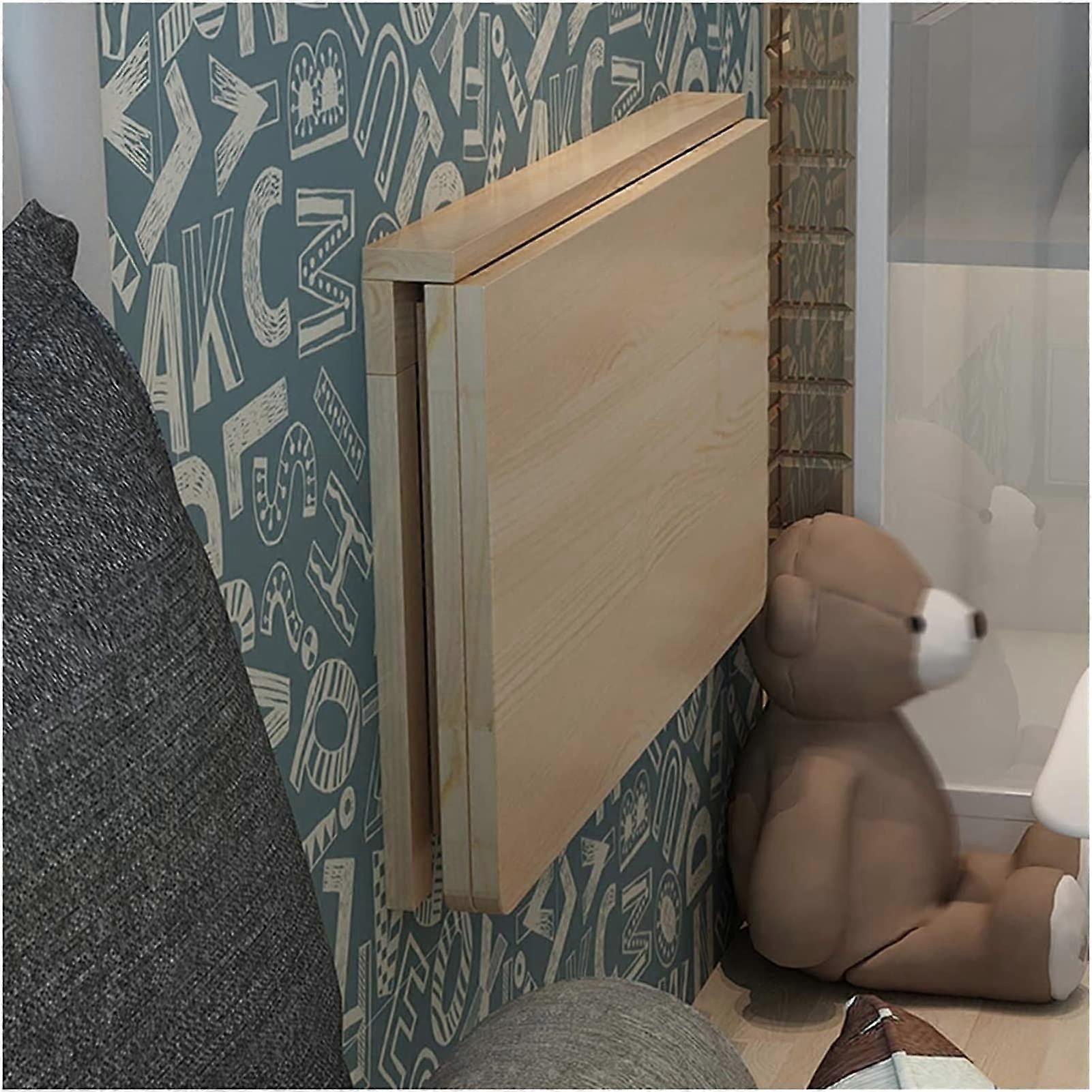 Solid Wood Wall Mounted Folding Table with Stable Triangular Support, Space Saving Desk 70x50cm