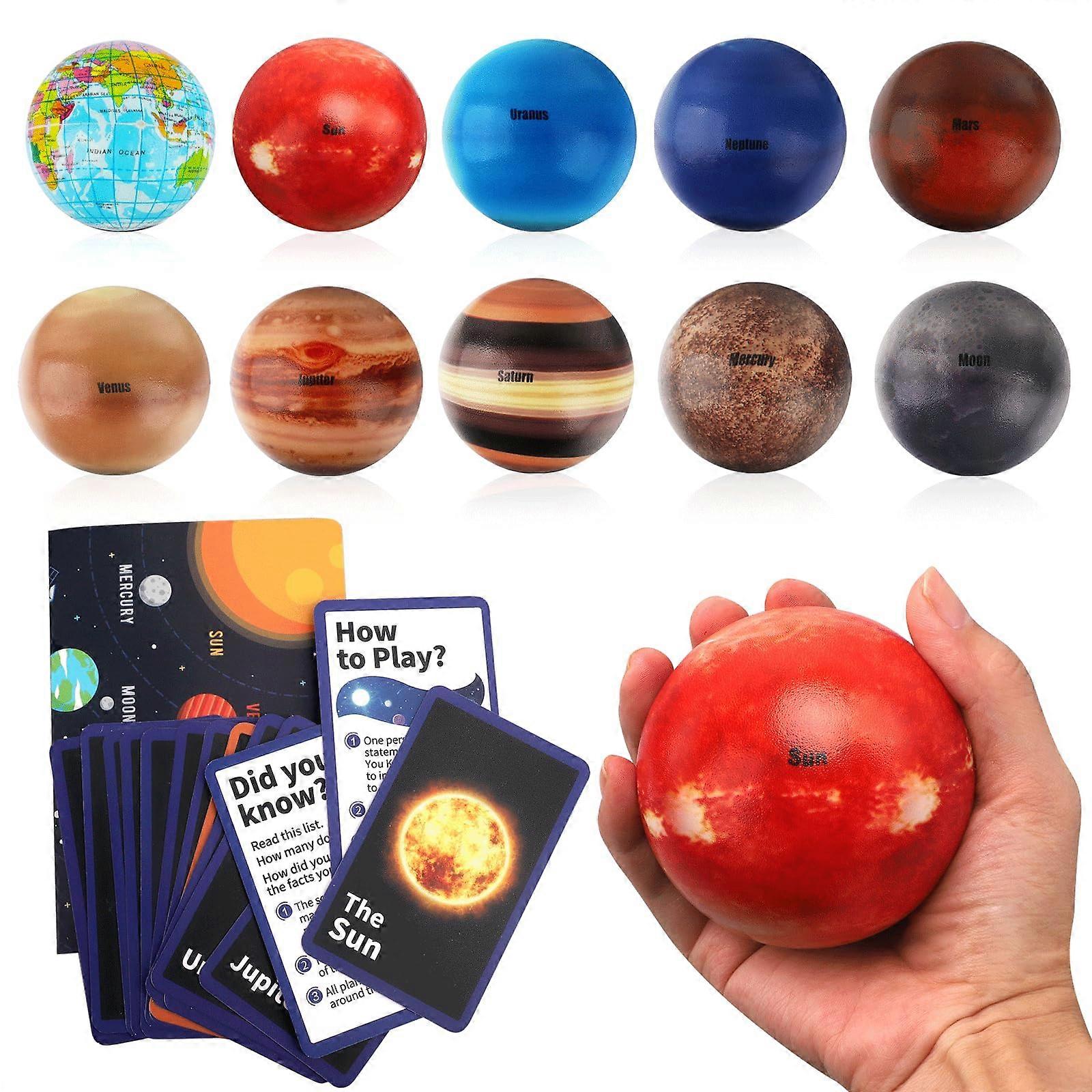 10PCS Solar System Stress Balls Set with Educational Planet Flash Cards, Soft Foam Learning Kit