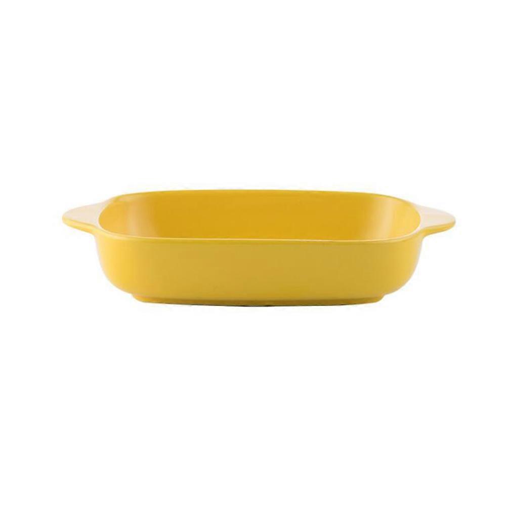 Ceramics Baking Tray Double Handle Rectangular Tray for Baking Use Yellow