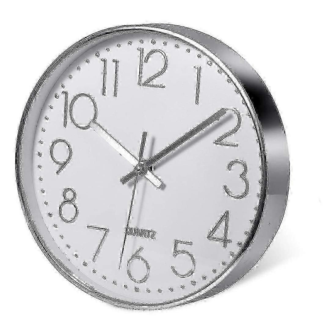 Silver Wall Clock 25cm, Modern Silent Wall Clock compatible with Office Kitchen