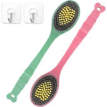 Curved Back Shower Body Exfoliating Brush Set with Long Handle, Nylon Bristles, and 2 Waterproof Hooks - for Full Body Massage and Deep Cleansing