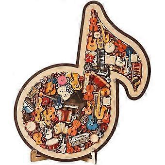 Musical Note Instrument Jigsaw Puzzle Ornament, 3D Wooden Music Note Puzzle with Display Stand, Creative Musical Instrument Puzzle Decor for Music Lov