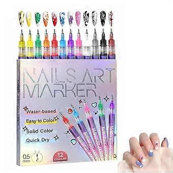 12 Colors Nail Art Pens Set with 0.5mm Fine Tip, QuickDry Nail Art Markers for Painting Nails