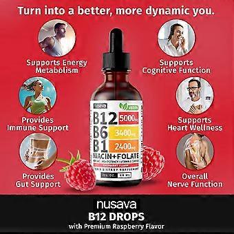 (2-pakning) Vitamin B12 og B6 flytende dråper, sublingual vitamin B-kompleks - B 12