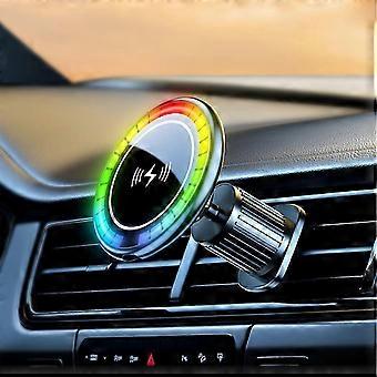 RGB Magnetic Wireless Car Charger Mount, Phone Holder Compatible with MagSafe iPhone 12/13/14, 15W Fast Charging