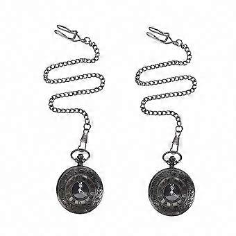 2X Vintage Steampunk Black Roman Numerals Quartz Pocket Watch Pendant Necklace