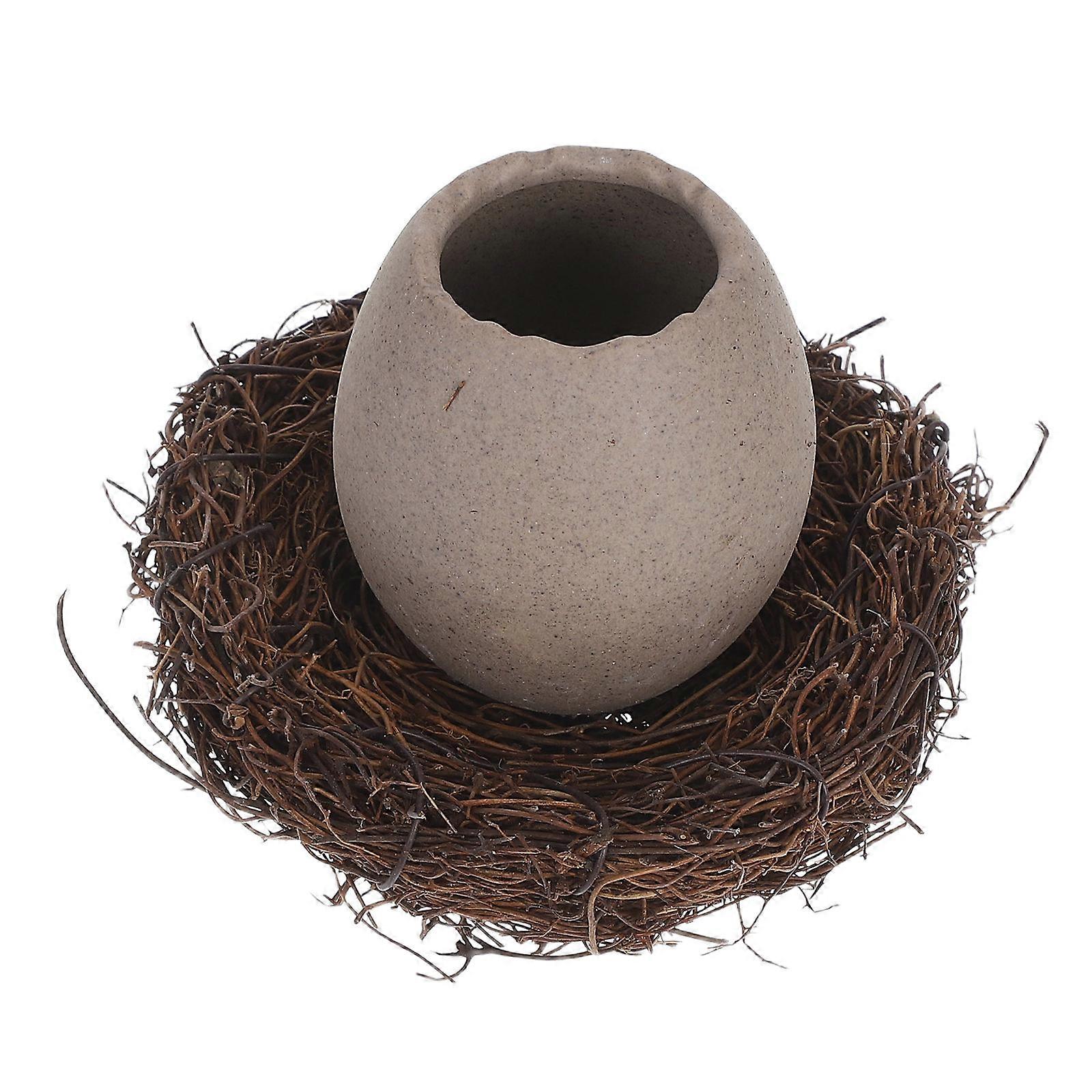 Eggshell Flower Pot for Decoration Featuring Ceramic and Rattan Material