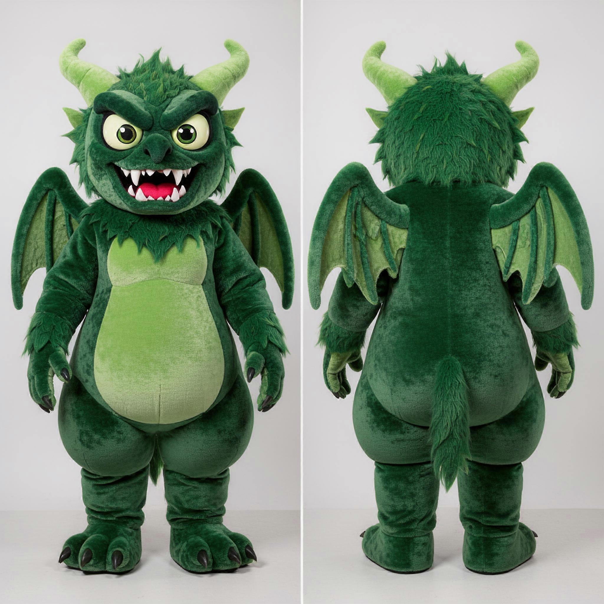 MASTICOT Forest Green Feathered Harpy Mascot