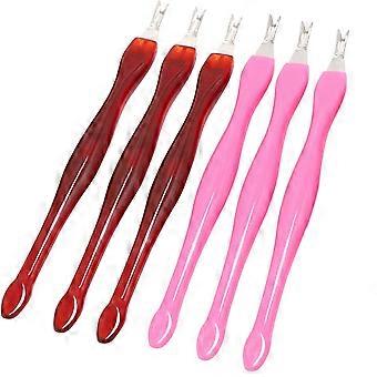 6 Stück Premium-Nagelhauttrimmer-Schieber, Kunststoffgriffgabel für Maniküre/Pediküre, Nagelhautmesserentferner mit V-förmiger Gabel aus Edelstahl (B