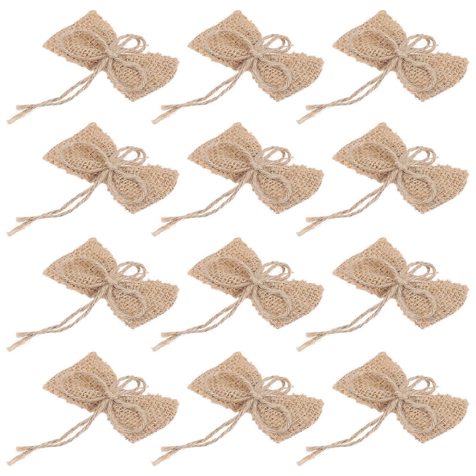 Nœuds décoratifs en toile de jute (12 pièces) - Style rustique - Décoration pour mariage, fêtes et événements