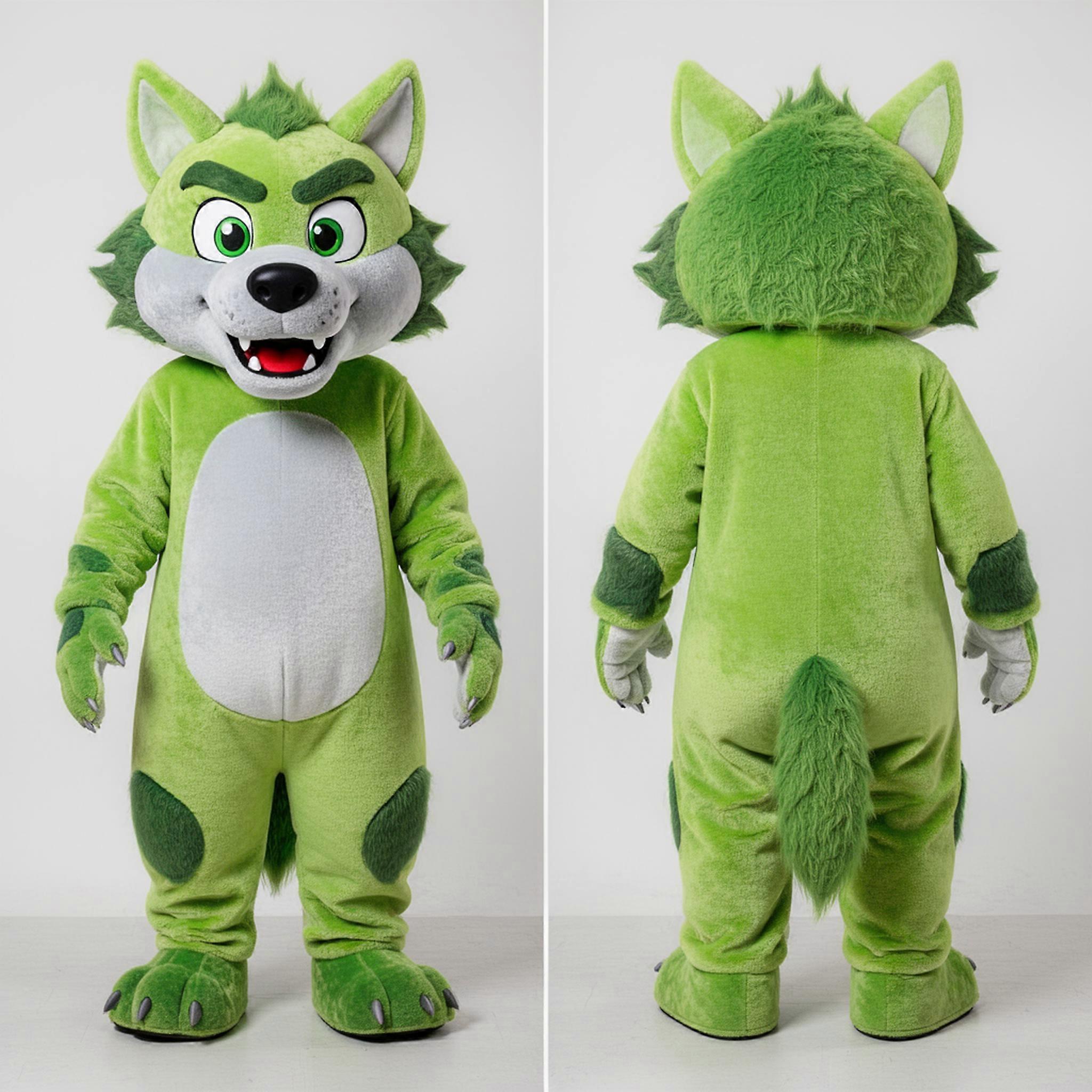 MASTICOT Lime Green Broad Shouldered Werewolf Mascot