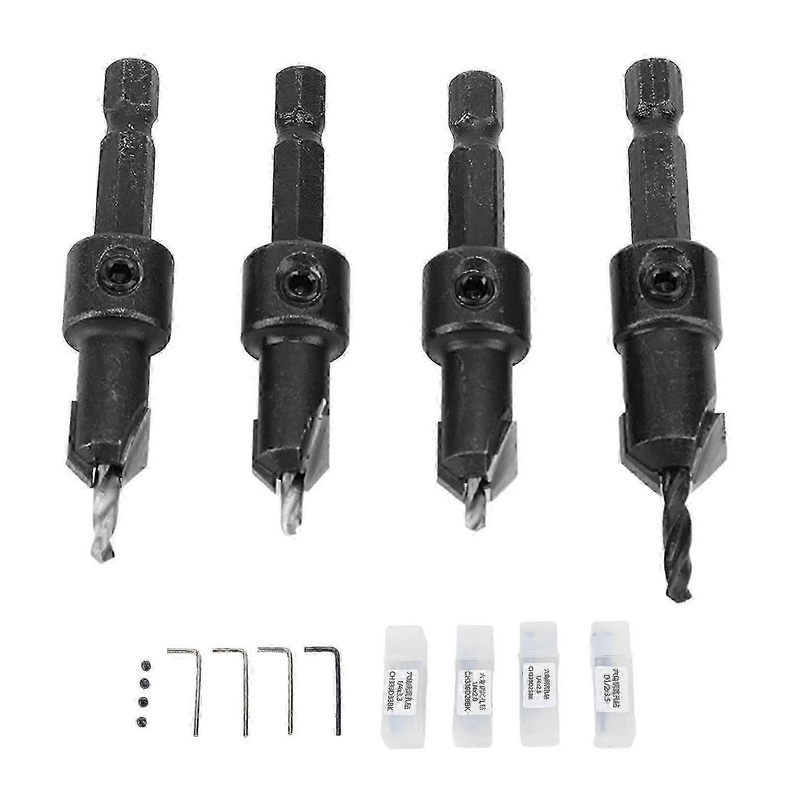 4Pcs Countersunk Drill Bit Cemented Carbide Hex Shank Countersunk Drilling Bit compatible with Self Tapping Screws
