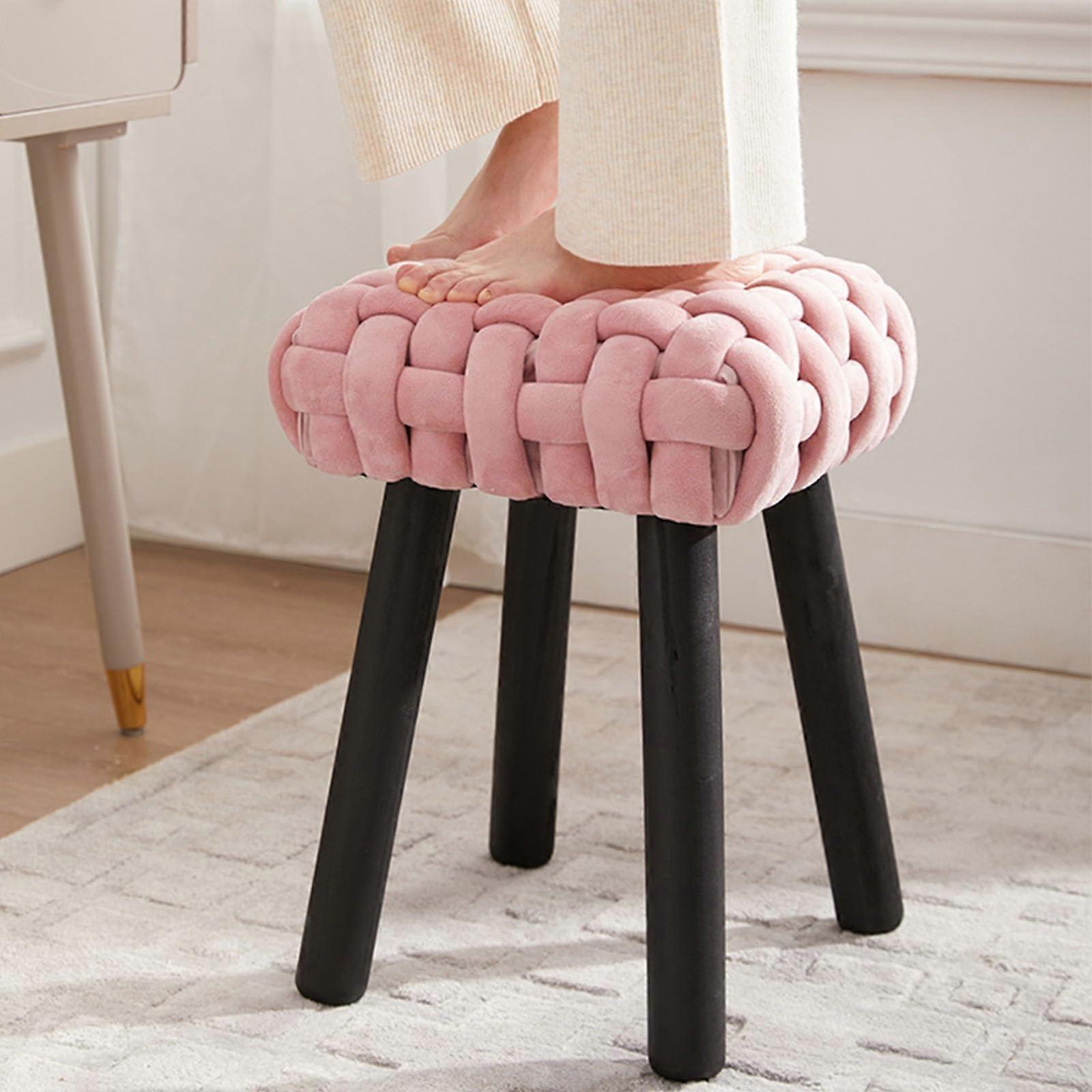Solid Wood Makeup Stool for Bedroom, Stackable Vanity Stool with Modern Light Luxury Design