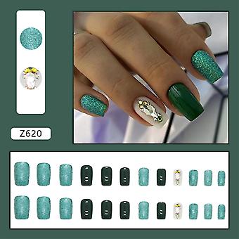 Green Mid-length Fake Square Nails Chip-proof Smudge-proof Fake Nails For Manicure Lovers And Beauty Bloggers