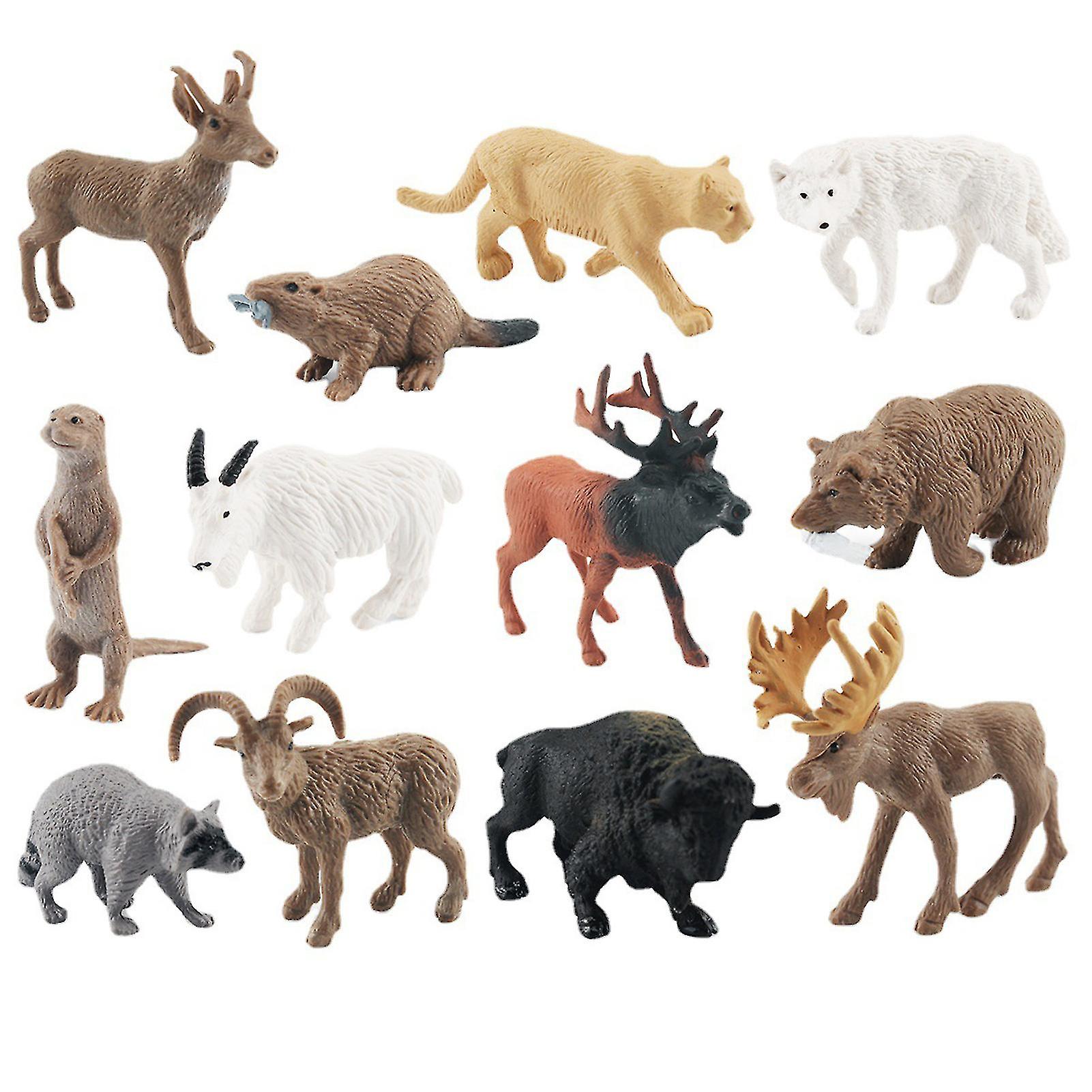 12pcs森の動物モデルリアルなライオンプロングホーンヘラジカアライグマグリズリーベアミニチュア静的モデルオーナメントシミュレート動物フィギュアミニテレビ
