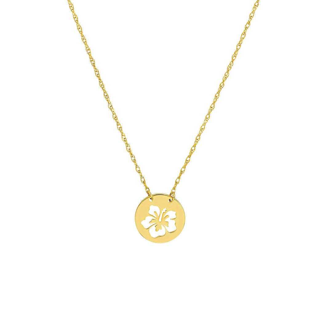 Colar com pingente ajustável em ouro amarelo 14k com flor vazada, 45 cm (18 polegadas), para mulheres.