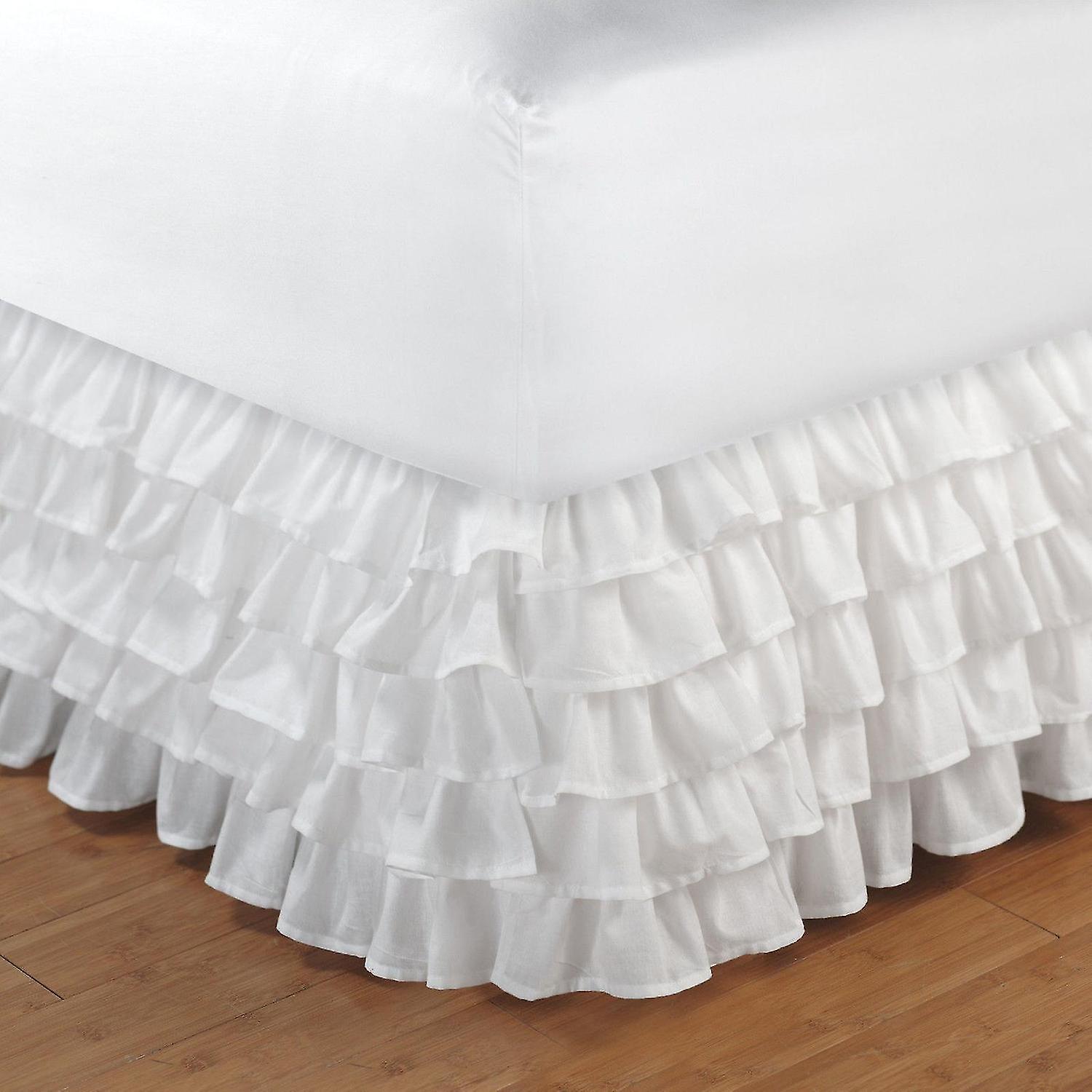 Home Plissé Ruffled Bed Rok Solid Dust Ruffle (queen size, wit)