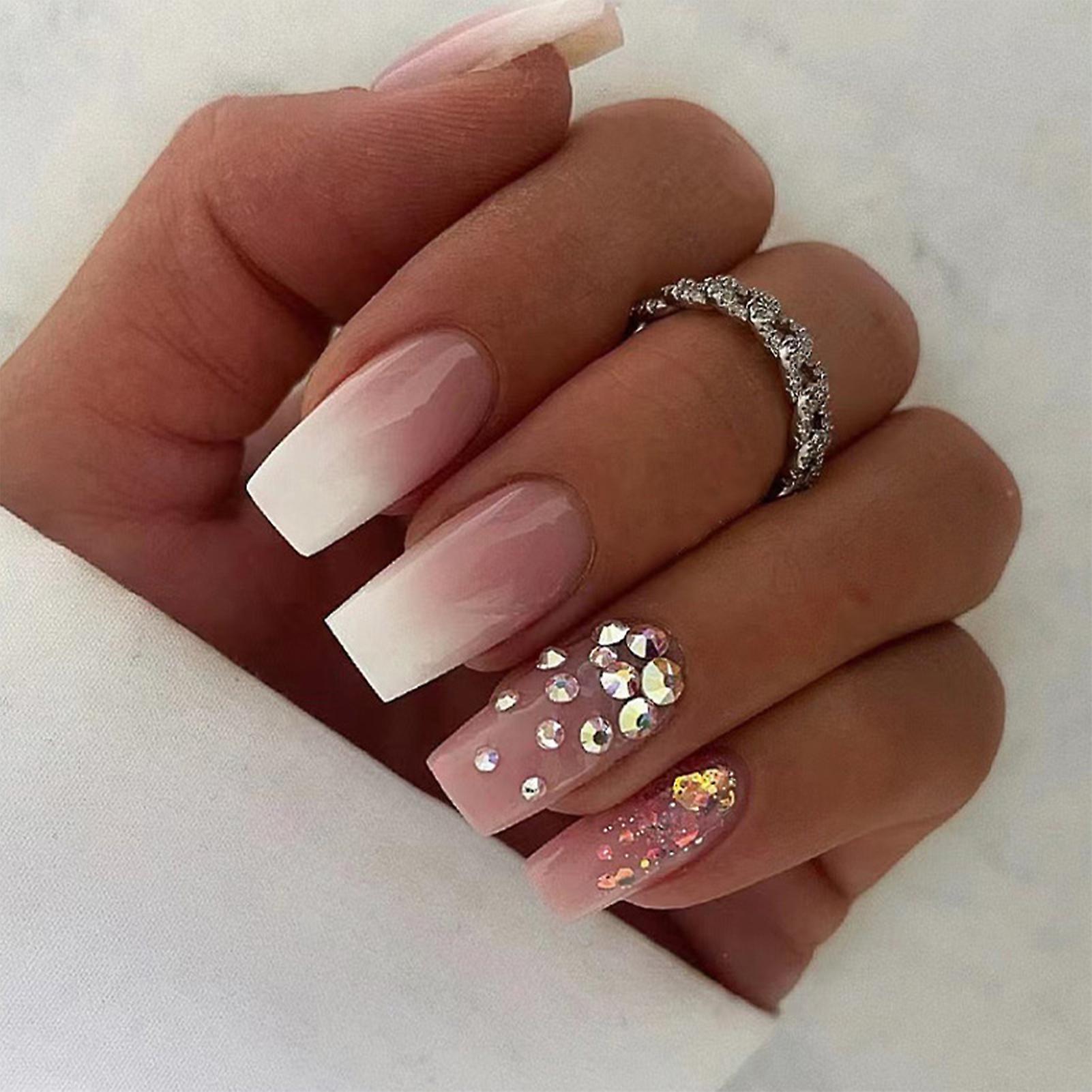 Pink & White Gradient Fake Nails Enhancement Detachable Nail Patch