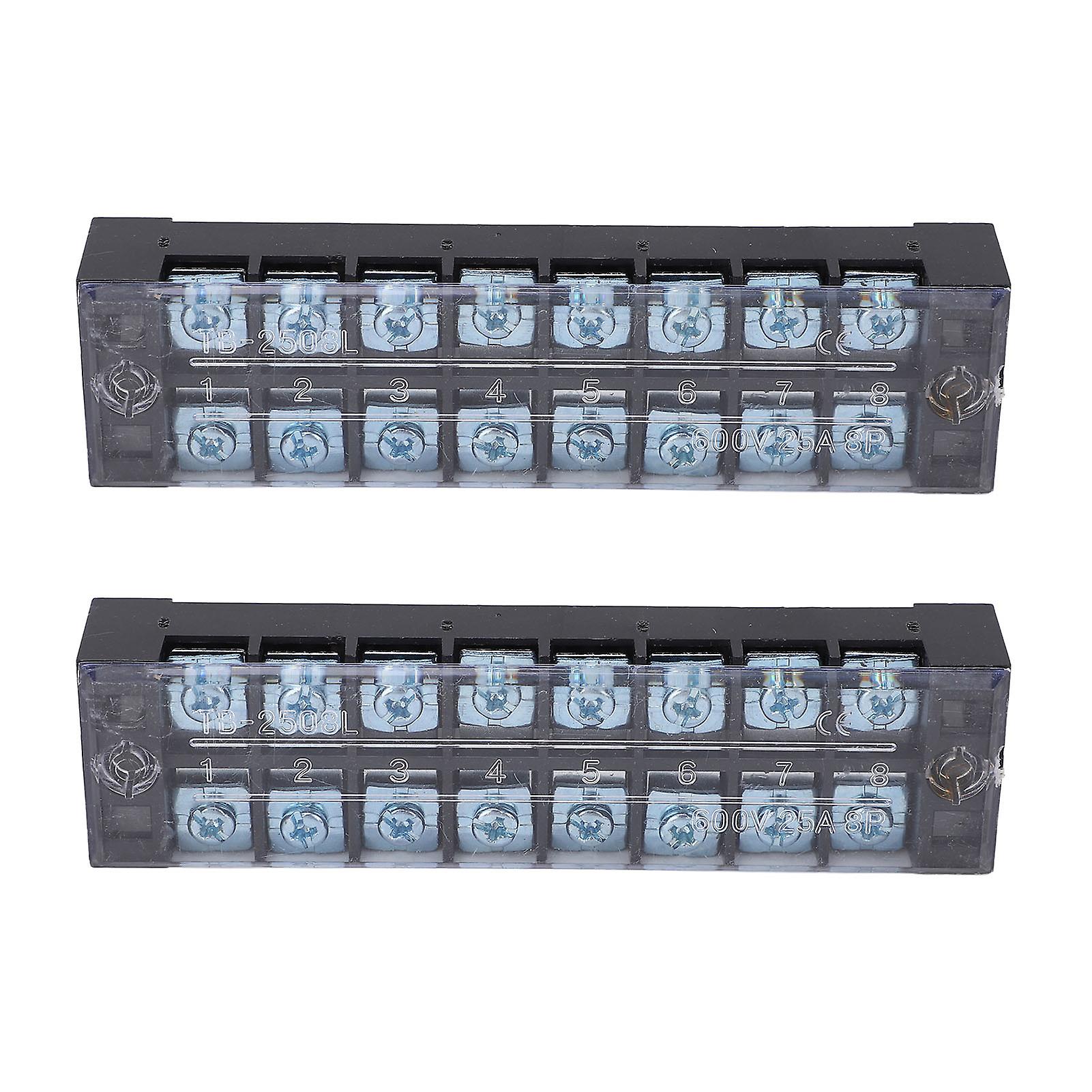 2PCS Dual Row Screw Terminal Strip Fixed High Current Terminal Blocks with Cover 600V 25A 8 Position (2508)