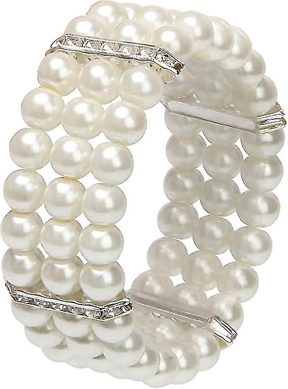 Signore 3 Righe di Perle Finte Accento Off White Stretch Bracciale Da Polso Gioielli - Q1