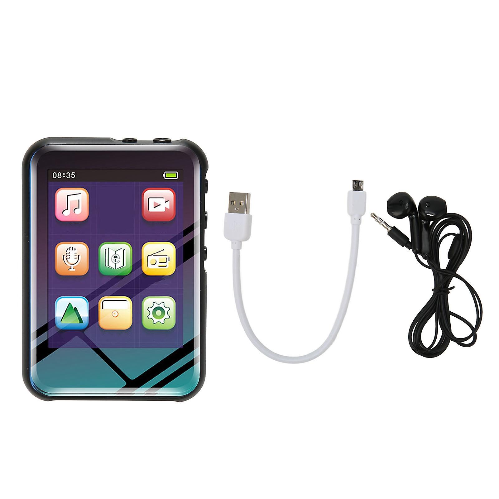 Black MP3 Player with HiFi Audio, Noise Reduction, Voice Control, and MP4 Recording