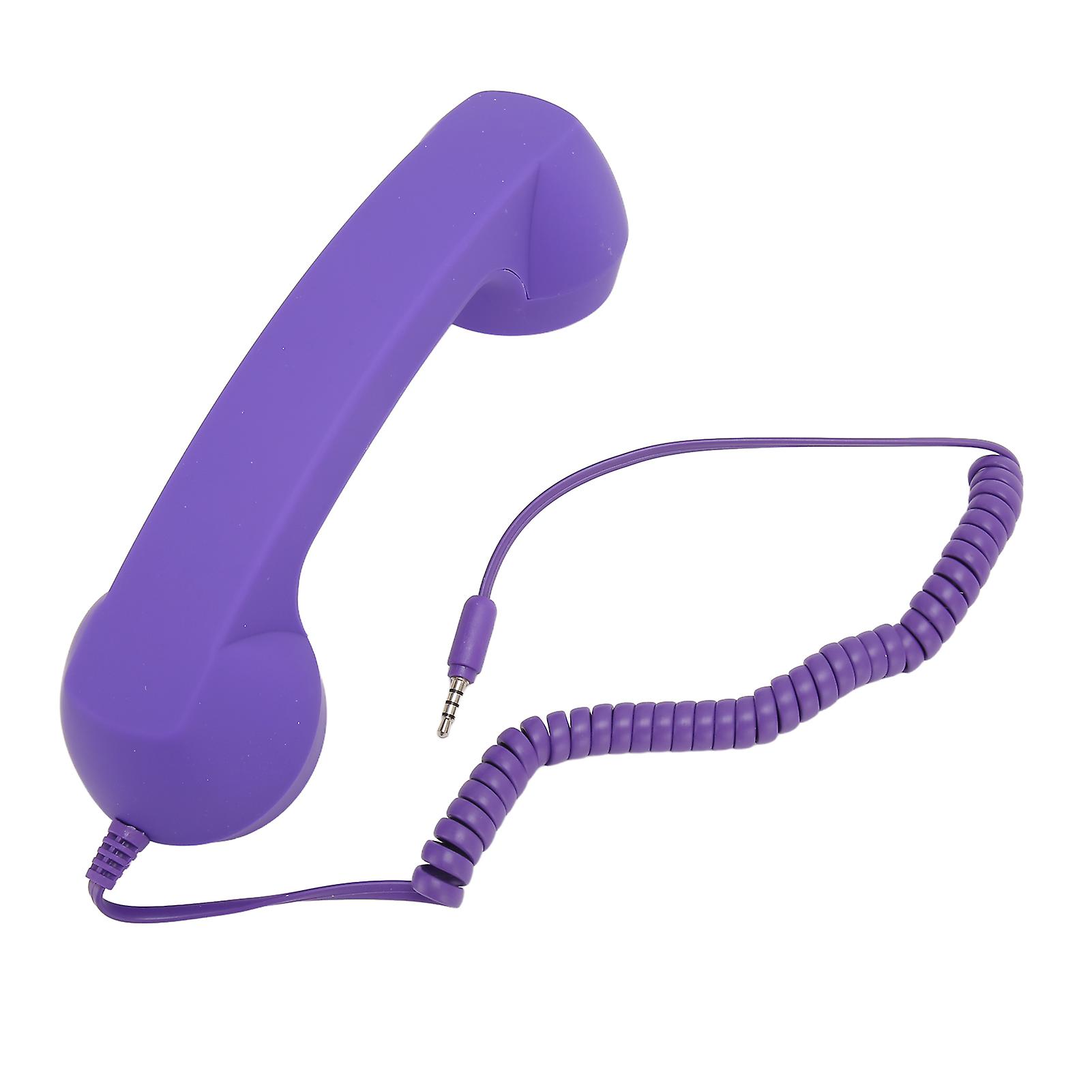 Purple Retro Wired Cell Phone Handset: 3.5mm Plug, Radiation Proof, Adjustable Volume