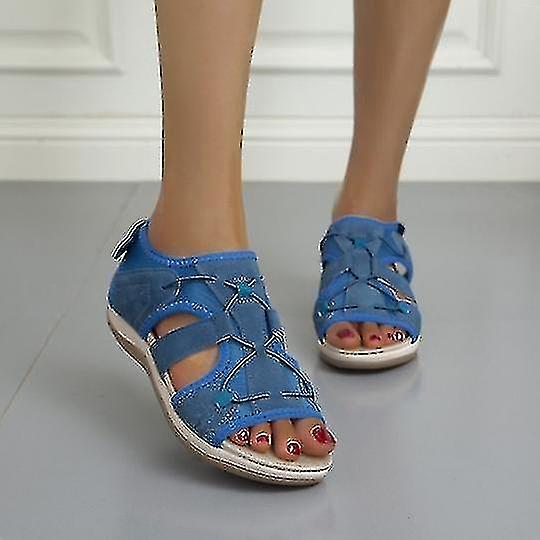 Women"s Support & Soft Adjustable Slides Sandals Round Toe Hook-and-loop Design Summer Beach Supply