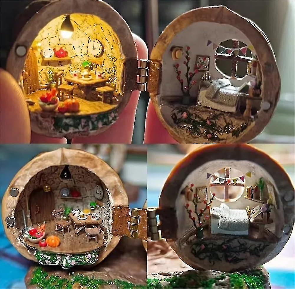 Walnut Shell Doll House, Tiny World Inside Walnuts, Handmade Walnut Shell Doll House Mini Library, R