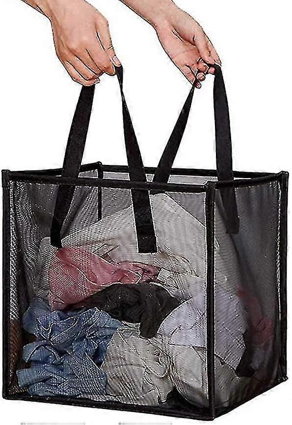 GYFDYM Pop Up Laundry Baskets - Mesh Collapsible Laundry Hampers Storage With Handle - Foldable For Washing Storage(black)