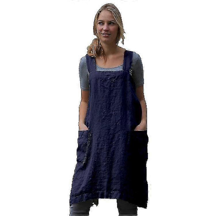 Grembiule di lino di cotone Cross Grembiule posteriore per le donne con tasche Pinafore Abito da donna Grembiule di lino di cotone Loungewear sciolto