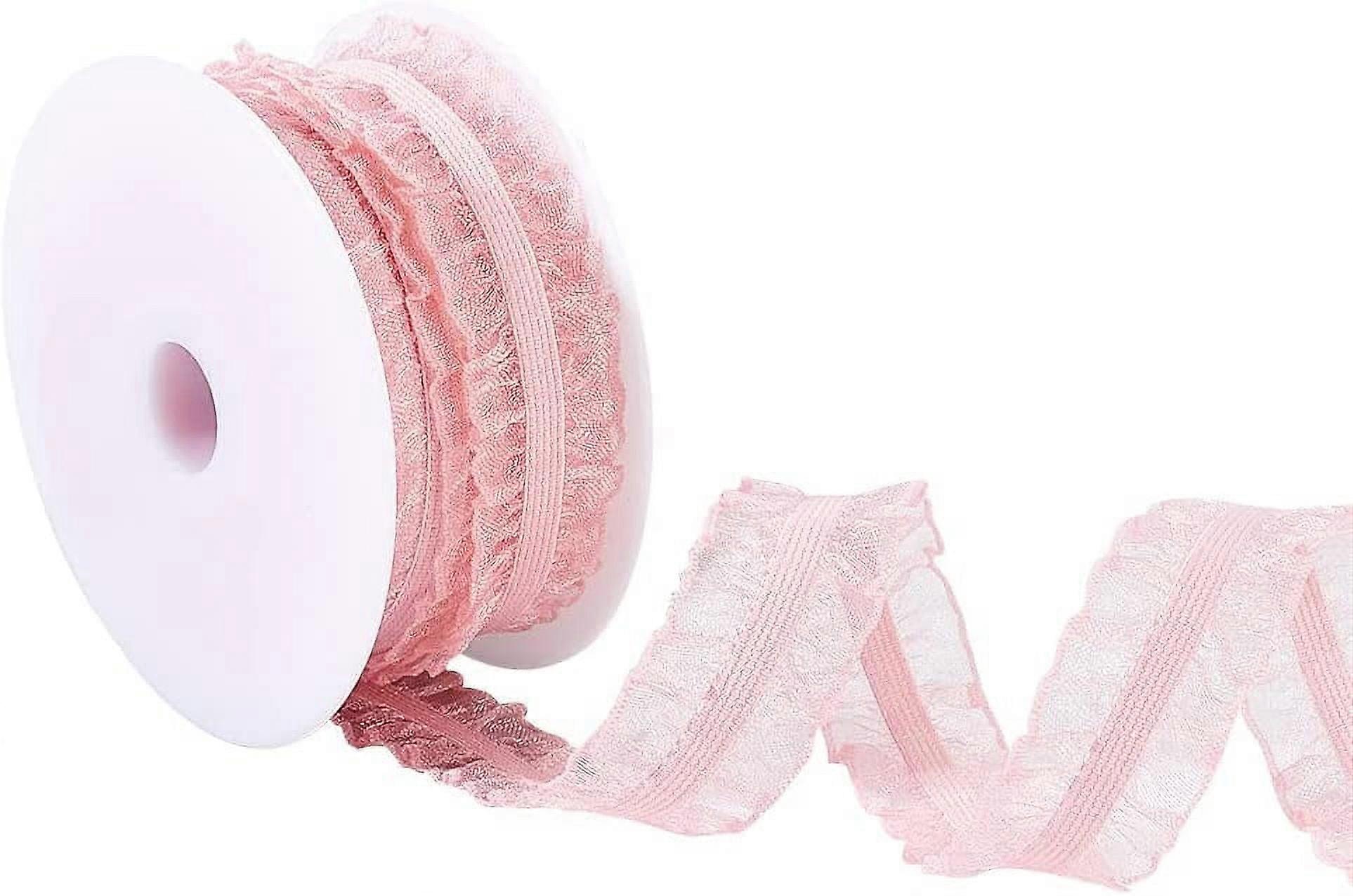 10Yards Double Ruffle Lace Trim Pink 3 4 inch Wide Ruffle Stretch Elastic Edging Trim Pleated Fabric Lace Ribbon