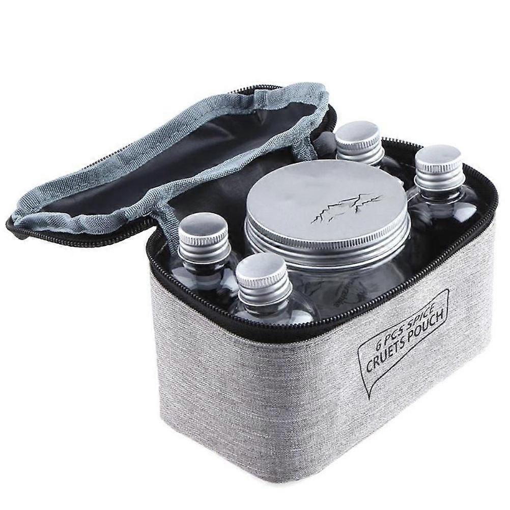 6PCS Condiment Bottles Set Portable Spice Bottles with Carrying Bag Kitchen Condiment Jar Kits